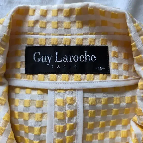 Guy Laroche Paris Silk Gingham Checked Jacket Blazer Yellow SZ-38 Made in Japan - Picture 2 of 7